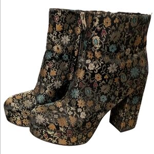 Sam Edelman Floral Brocade Platform Boots Statement Heels 9